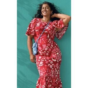 Rhode X Target Plus Size 22 Zinnia Floral Bell Sleeve Linen Blend MIDI Dress EUC